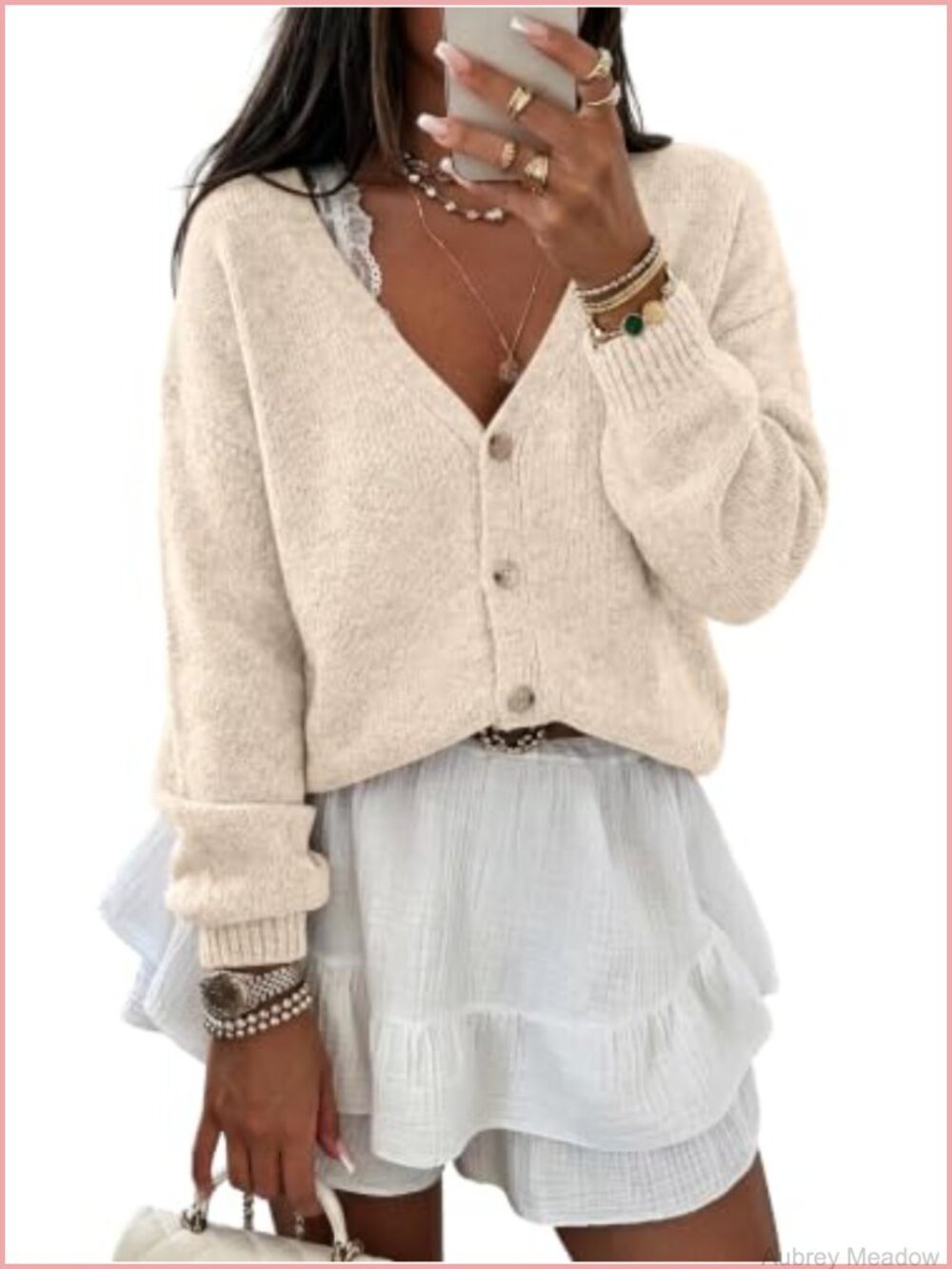 Oversized V-Neck Button-Up Cardigan for Women, Fall Winter Knit Sweater Cozy